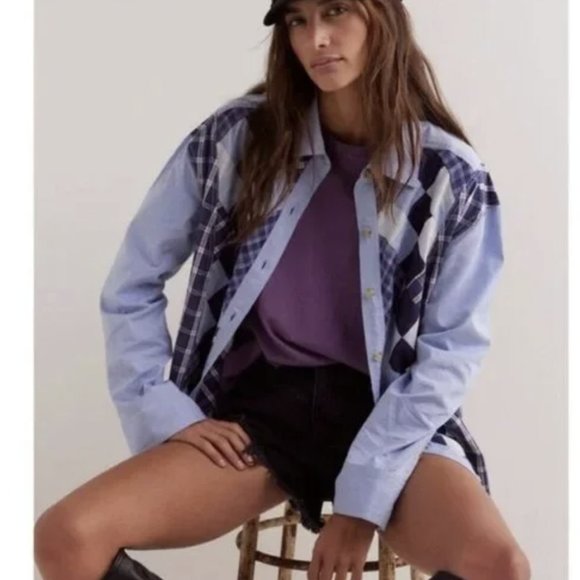 We The Free / FP Argyle Plaid Preppy Button Down NWT, M - Picture 2 of 7